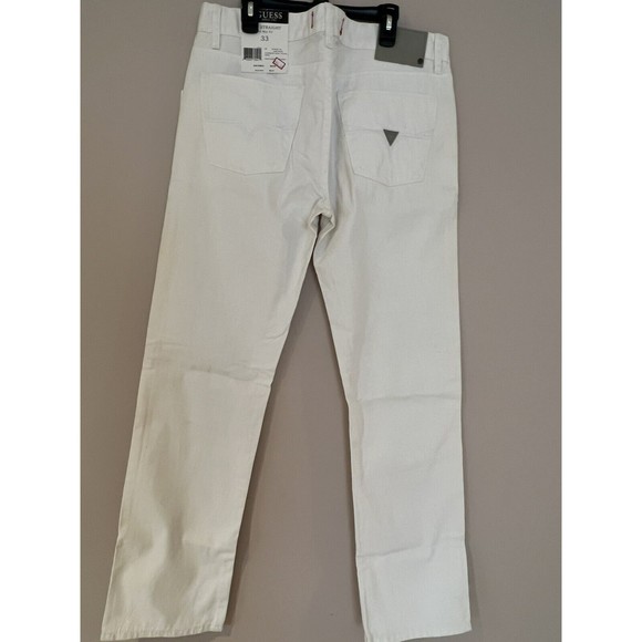 New Guess White Jeans Mens Slim Straight Del Mar Fit Size 33 100% Cotton Flaw* - Picture 3 of 12